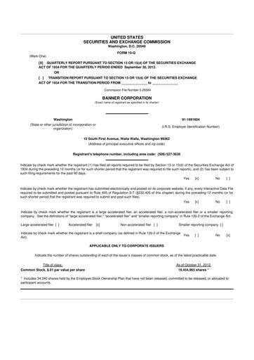 Thumbnail Banner Bank
 10-Q Quarterly Report FY2012 