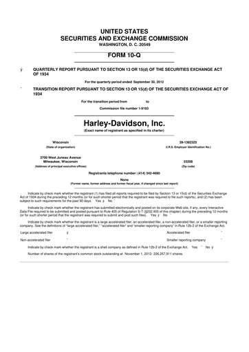 Thumbnail Harley-Davidson
 10-Q Quarterly Report FY2012 