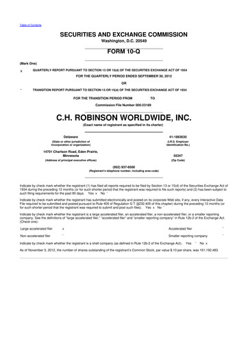 Thumbnail C. H. Robinson 10-Q Quarterly Report FY2012 