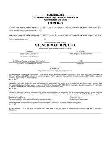 Thumbnail Steve Madden
 10-Q Quarterly Report FY2012 