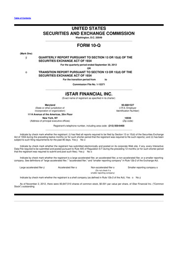Thumbnail Safehold
 10-Q Quarterly Report FY2012 