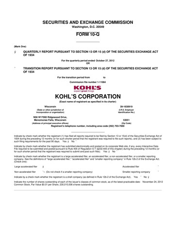 Thumbnail Kohl's
 10-Q Quarterly Report FY2012 