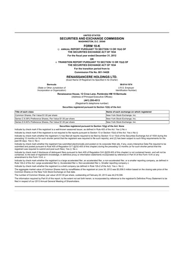 Thumbnail RenaissanceRe
 10-K Annual Report 2012