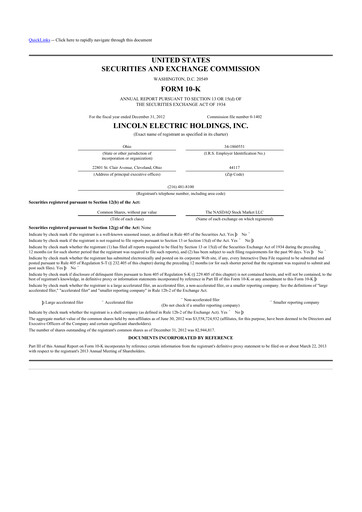 Vorschaubild Lincoln Electric
 10-K Jahresbericht 2012