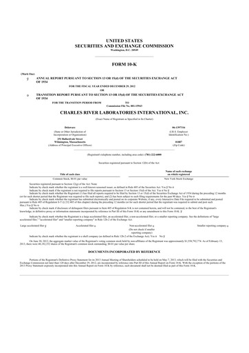 Thumbnail Charles River Laboratories
 10-K Annual Report 2012