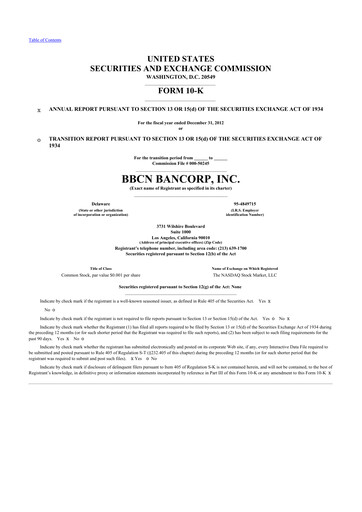 Thumbnail Hope Bancorp 10-K Annual Report 2012