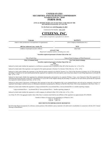 Thumbnail Citizens Inc 10-K Annual Report 2012