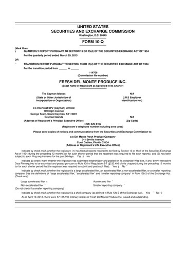 Thumbnail Fresh Del Monte Produce
 10-Q Quarterly Report FY2013 
