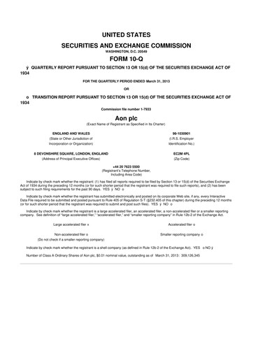 Vorschaubild Aon 10-Q Quartalsbericht 2013 