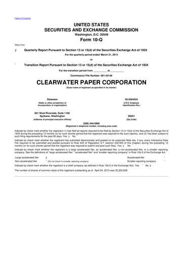Thumbnail Clearwater Paper 10-Q Quarterly Report FY2013 