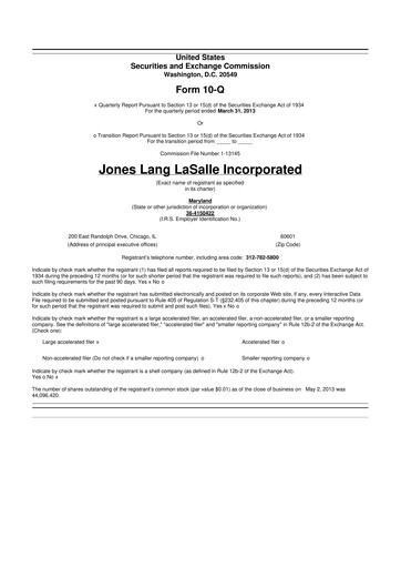 Vorschaubild Jones Lang LaSalle 10-Q Quartalsbericht 2013 