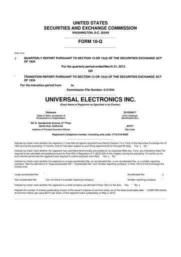 Thumbnail Universal Electronics 10-Q Quarterly Report FY 