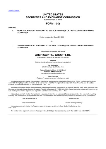 Thumbnail Arch Capital 10-Q Quarterly Report FY2013 