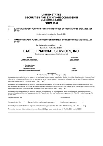 Thumbnail Eagle Financial Services 10-Q Quarterly Report FY2013 
