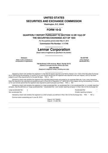 Miniature Lennar 10-Q Rapport trimestriel 2013 