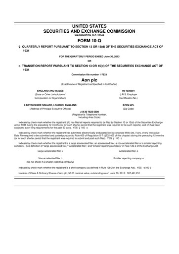 Vorschaubild Aon 10-Q Quartalsbericht 2013 