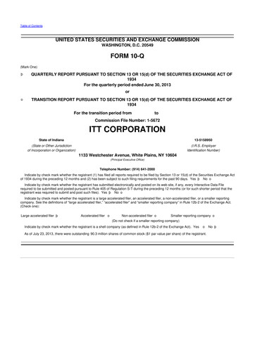 Thumbnail ITT 10-Q Quarterly Report FY2013 