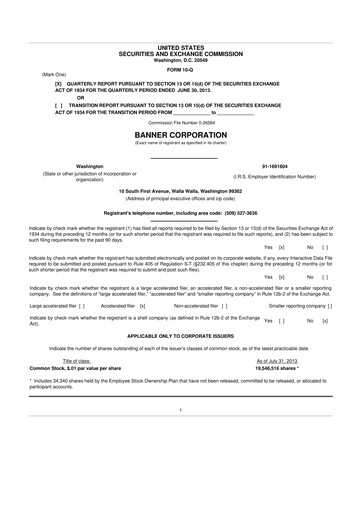 Thumbnail Banner Bank
 10-Q Quarterly Report FY2013 