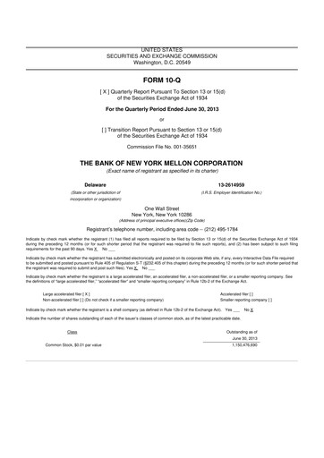 Vorschaubild BNY Mellon (Bank of New York Mellon) 10-Q Quartalsbericht 2013 