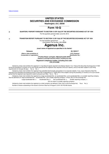 Thumbnail Agenus
 10-Q Quarterly Report FY2013 