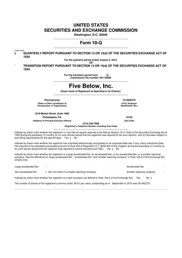 Vorschaubild Five Below
 10-Q Quartalsbericht 2013 