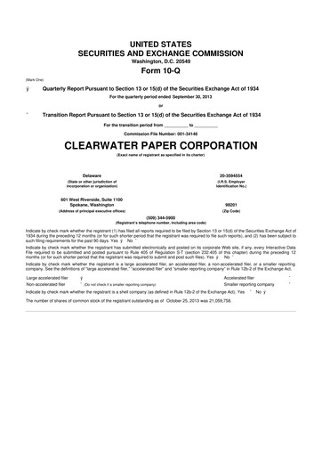 Thumbnail Clearwater Paper 10-Q Quarterly Report FY2013 