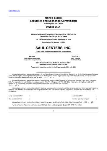 Miniature Saul Centers 10-Q Rapport trimestriel 2013 