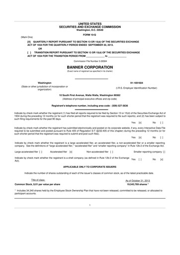 Thumbnail Banner Bank
 10-Q Quarterly Report FY2013 