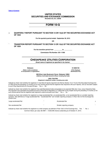 Thumbnail Chesapeake Utilities
 10-Q Quarterly Report FY2013 