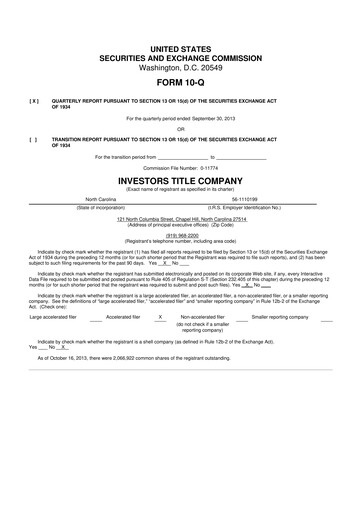 Thumbnail Investors Title Company
 10-Q Quarterly Report FY2013 
