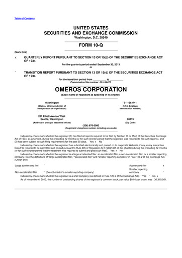 Vorschaubild Omeros Corporation 10-Q Quartalsbericht 2013 