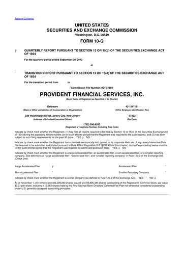 Thumbnail Provident Financial Services 10-Q Quarterly Report FY2013 