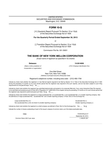 Vorschaubild BNY Mellon (Bank of New York Mellon) 10-Q Quartalsbericht 2013 