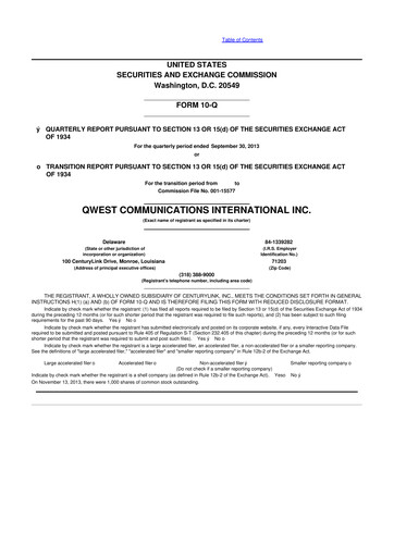 Thumbnail Qwest Communications International 10-Q Quarterly Report FY2013 