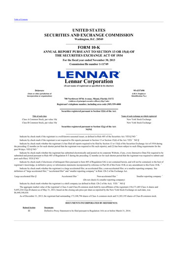 Miniature Lennar 10-K Rapport annuel 2013