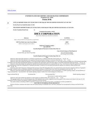 Thumbnail IDEX 10-K Annual Report 2013