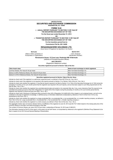 Thumbnail RenaissanceRe
 10-K Annual Report 2013