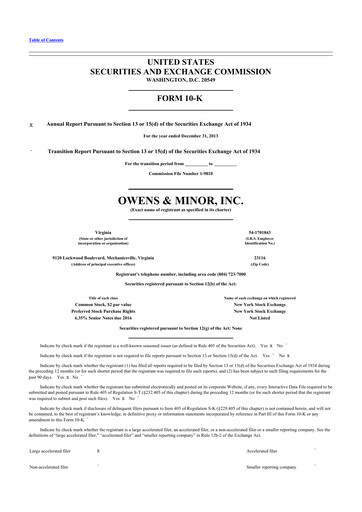 Thumbnail Owens & Minor

 10-K Annual Report 2013