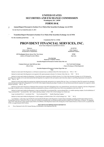 Thumbnail Provident Financial Services 10-K Annual Report 2013