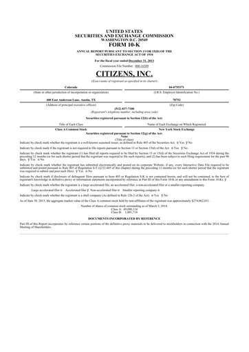 Thumbnail Citizens Inc 10-K Annual Report 2013