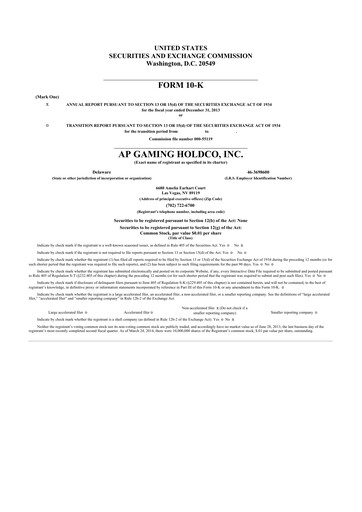 Thumbnail PlayAGS
 10-K Annual Report 