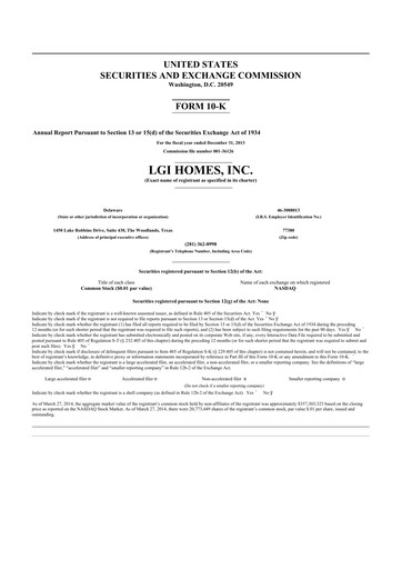 Thumbnail LGI Homes
 10-K Annual Report 2013