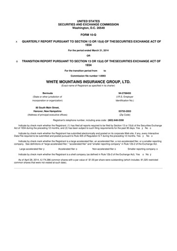 Miniature White Mountains Insurance Group 10-Q Rapport trimestriel 2014 