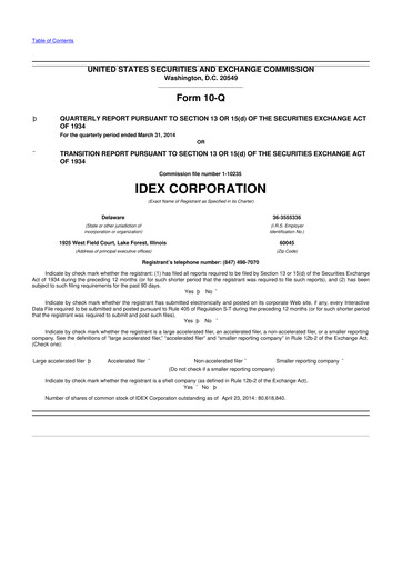 Miniature IDEX 10-Q Rapport trimestriel 2014 