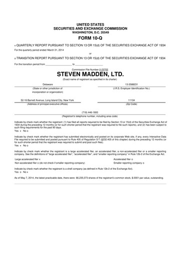 Thumbnail Steve Madden
 10-Q Quarterly Report FY2014 
