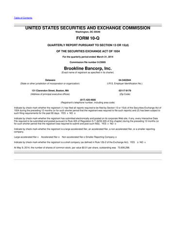 Thumbnail Brookline Bancorp 10-Q Quarterly Report FY2014 