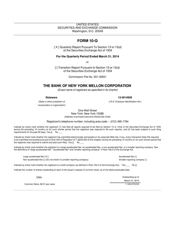 Vorschaubild BNY Mellon (Bank of New York Mellon) 10-Q Quartalsbericht 2014 