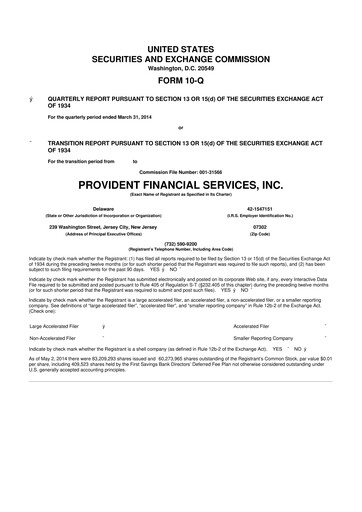 Thumbnail Provident Financial Services 10-Q Quarterly Report FY2014 