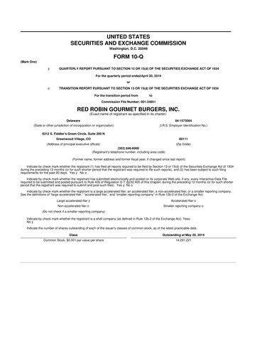 Thumbnail Red Robin
 10-Q Quarterly Report FY2014 