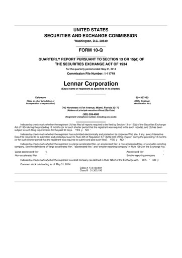 Miniature Lennar 10-Q Rapport trimestriel 2014 